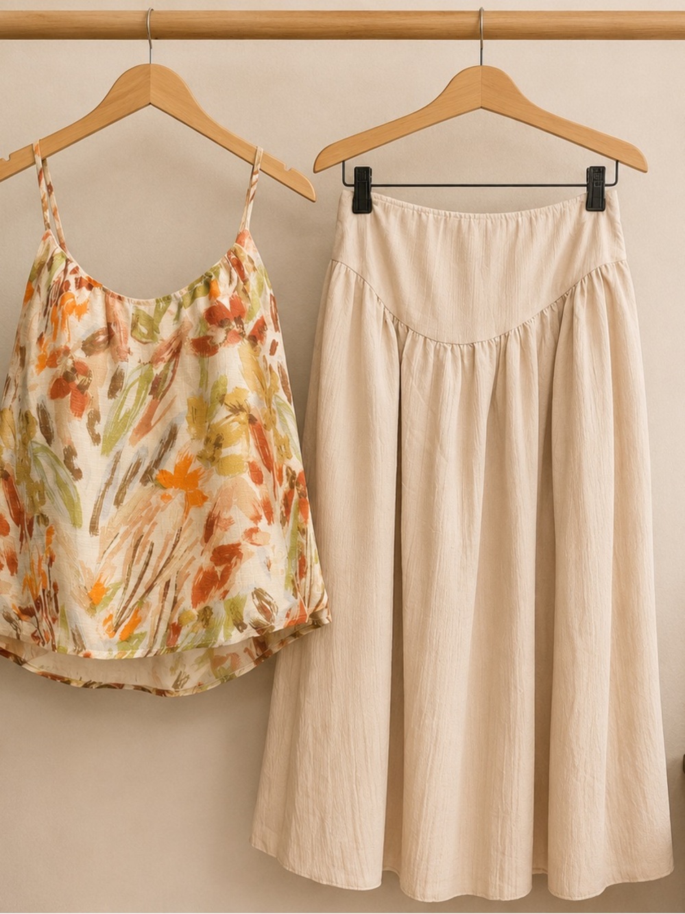 Coastal Boho Outfit Bundle | Gilli Floral Cami + Flowy Maxi Skirt | Small